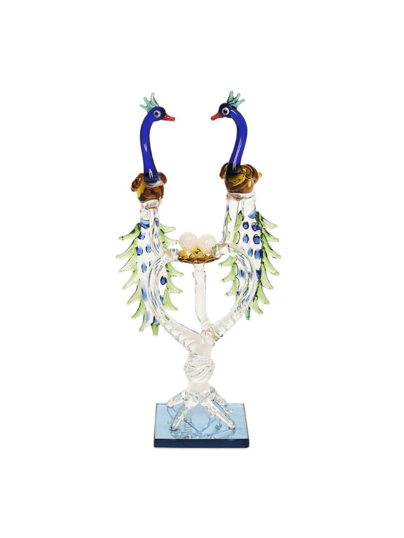 Sthula's Handcrafted Glass Peacock Pair Showpiece 2
