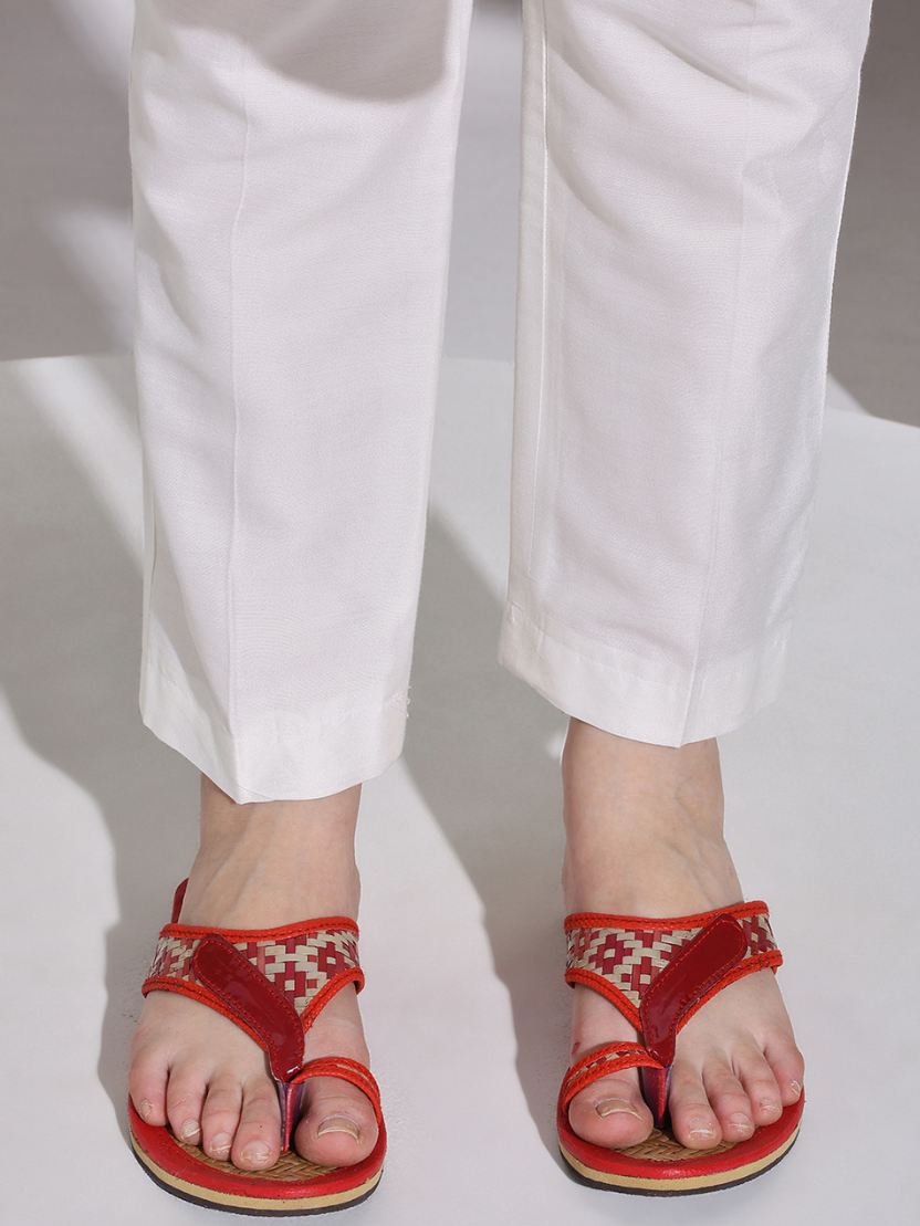 Sthula's Handcrafted Bamboo Women’s Slippers – Red