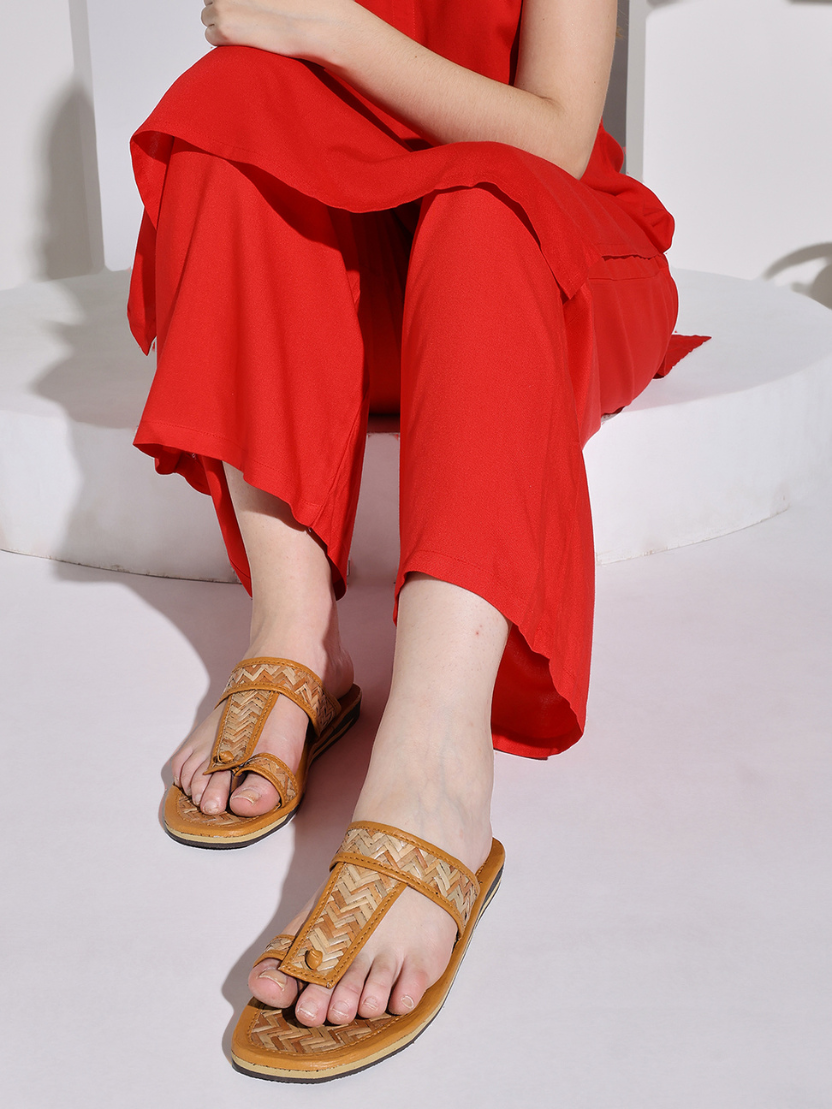 Sthula's Handcrafted Bamboo Women’s Slippers – Natural Beige