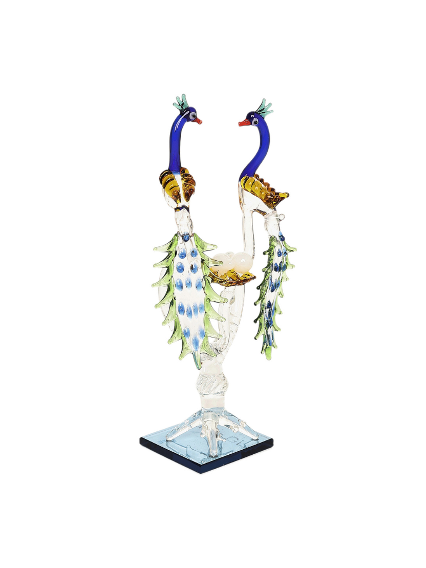 Sthula's Handcrafted Glass Peacock Pair Showpiece 2