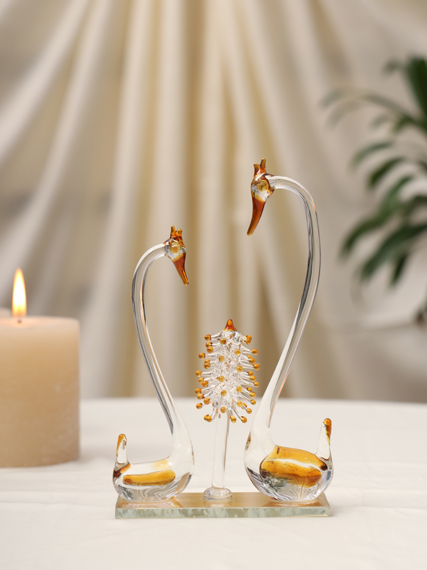 Sthula's Handcrafted  Glass corona Swan Pair Showpiece