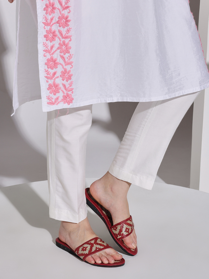 Sthula's Handcrafted Bamboo Women’s Maroon Slippers