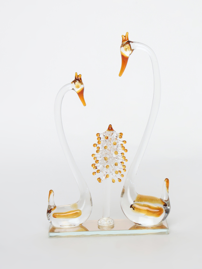 Sthula's Handcrafted  Glass corona Swan Pair Showpiece