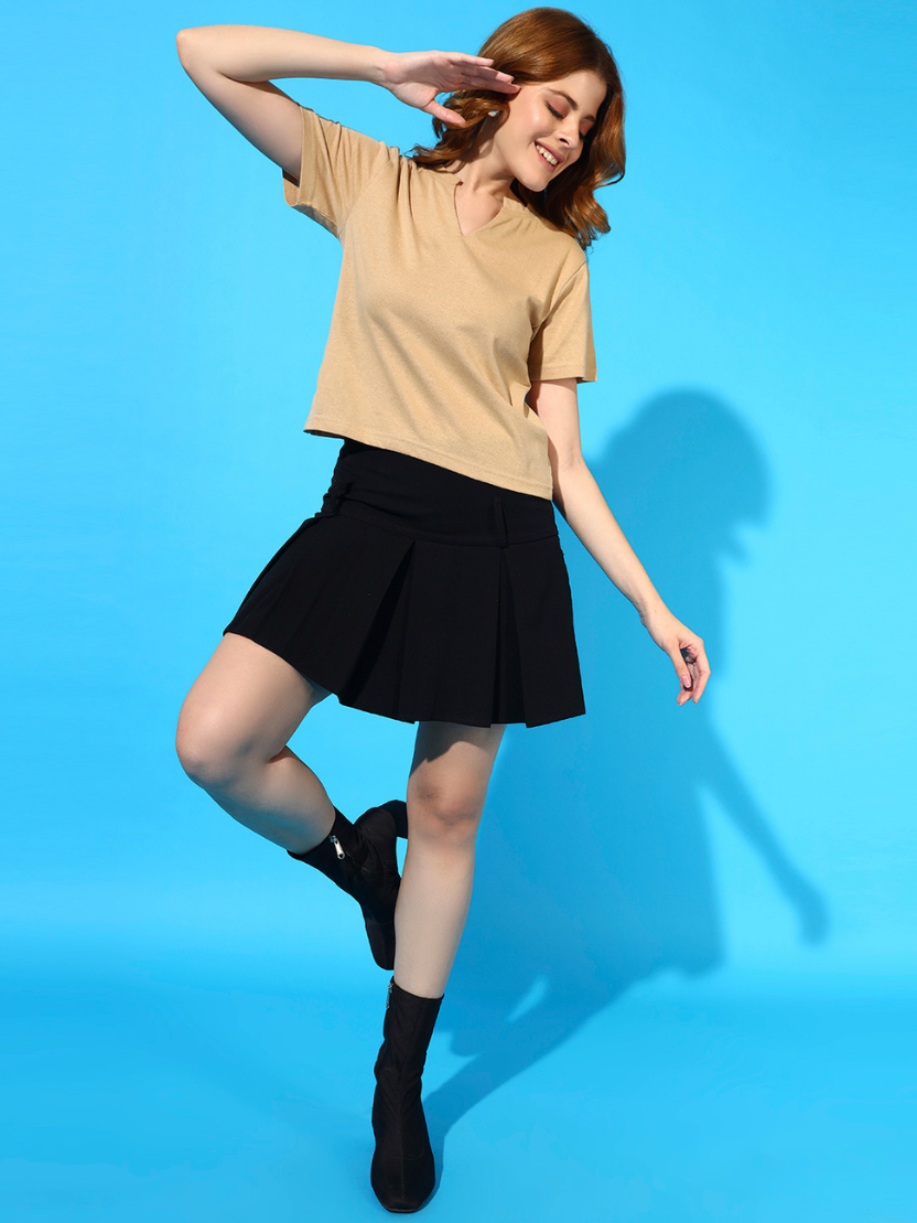 Sthula's Beige Cotton V-Neck Crop Top for Women