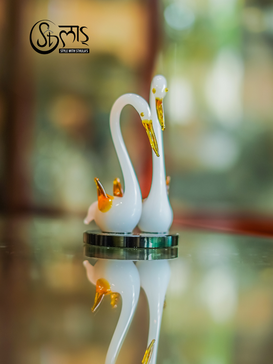 Sthula's Handcrafted Glass Swan Couple Showpiece