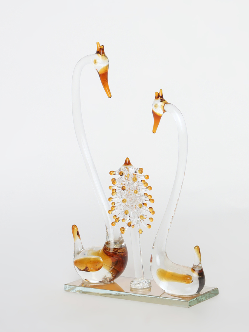 Sthula's Handcrafted  Glass corona Swan Pair Showpiece