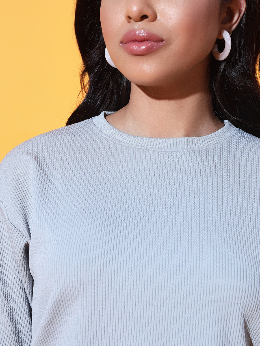 Sthula's Women Light Grey Ribbed Solid Cotton Crop Top