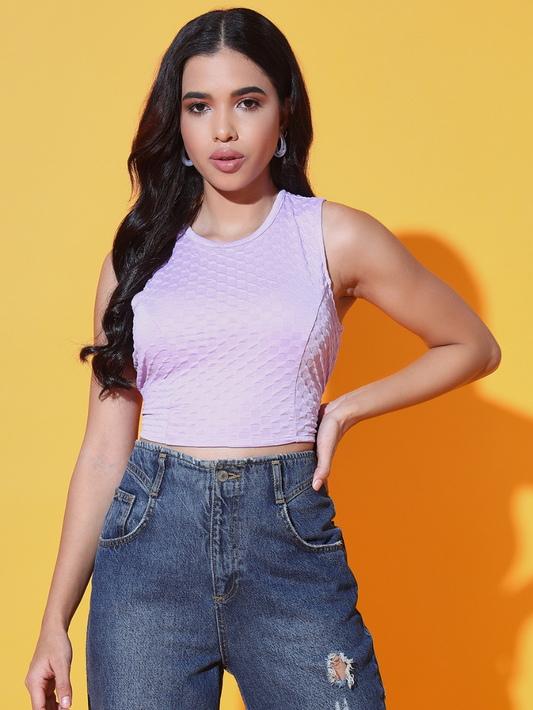 Sthula's Women Lavender Solid Viscose Back Tie Crop Top