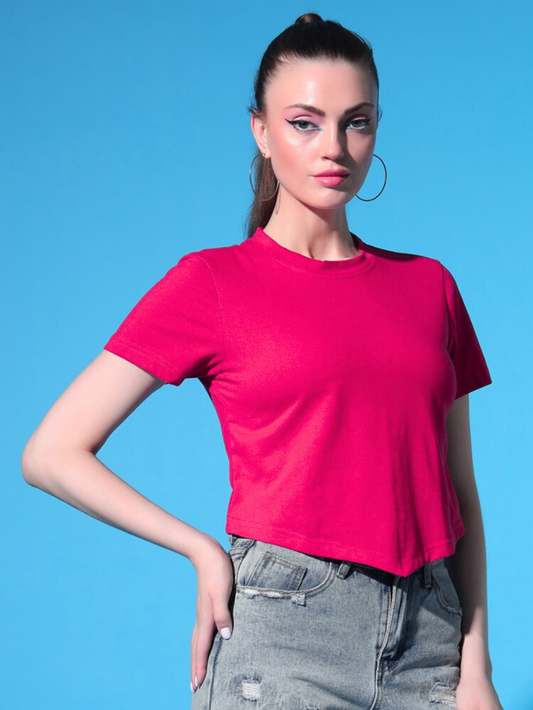 Sthula's Women Pink Solid Cotton V-Style Crop Top