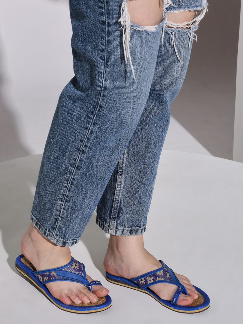 Sthula's Handcrafted Bamboo Women’s Slippers – Royal Blue