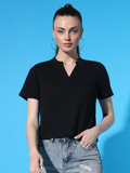 Sthula's Black Cotton V-Neck Crop Top for Women