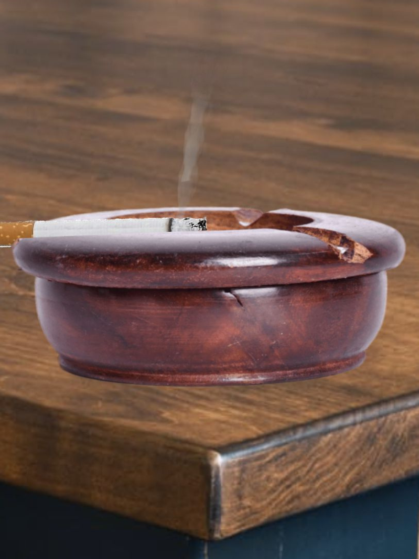 sthula's Handcrafted Brown Wooden Round Ashtray