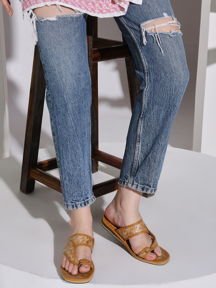 Sthula's Handcrafted Bamboo Women’s Slippers – Natural Tan