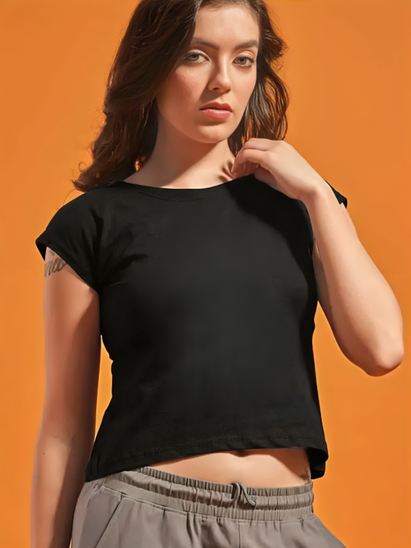 Sthula's Black Cotton Crop Top for Women