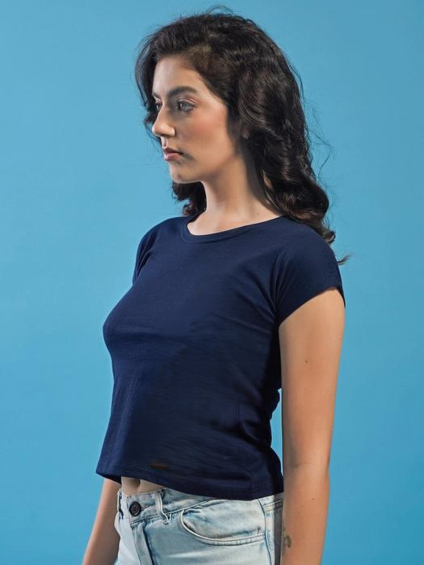 Sthula's Navy Blue Cotton Crop Top for Women