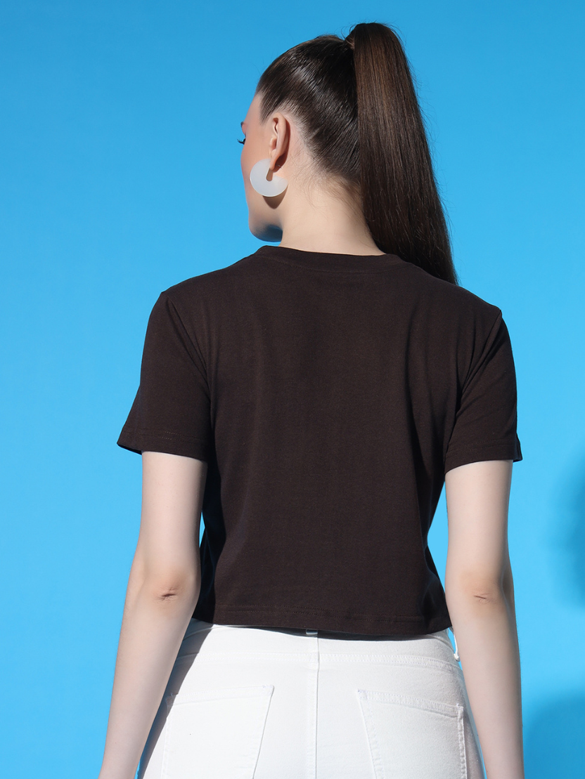 Sthula's Brown Cotton V-Style T-Shirt for Women