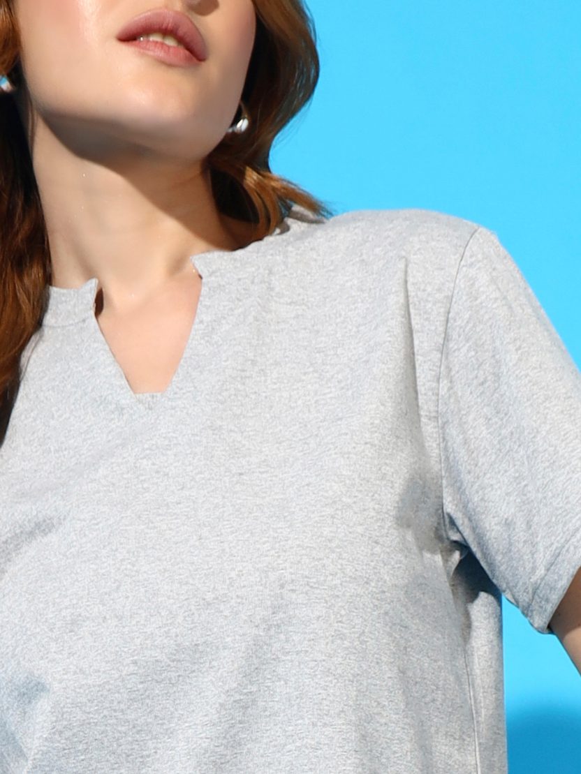 Sthula's Light Grey Cotton V-Neck Crop Top for Women