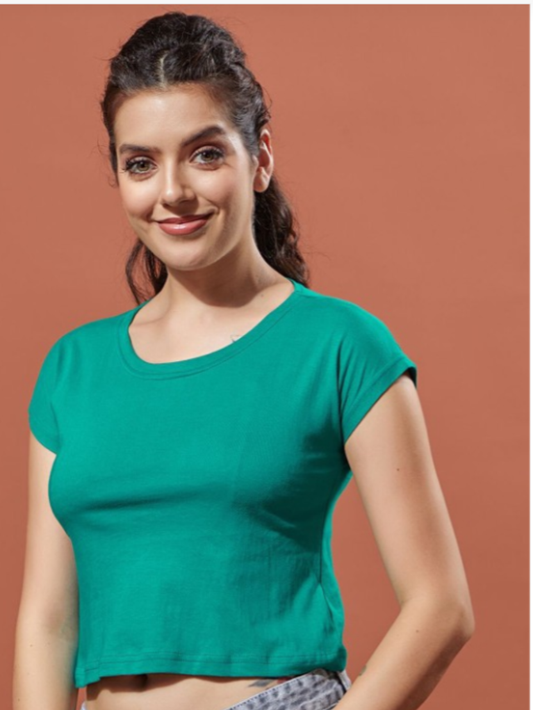 Sthula's Women teal Green Solid Cotton Crop Top