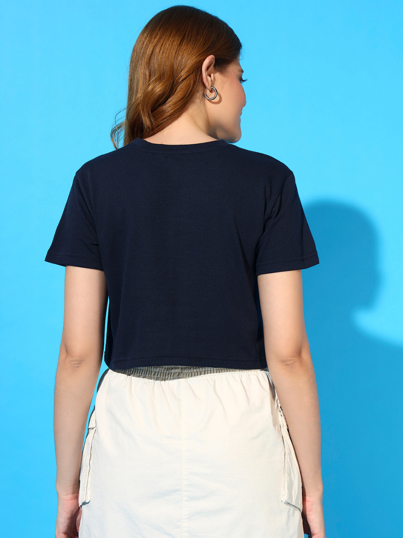 Sthula's Dark Blue Cotton V-Style T-Shirt for Women