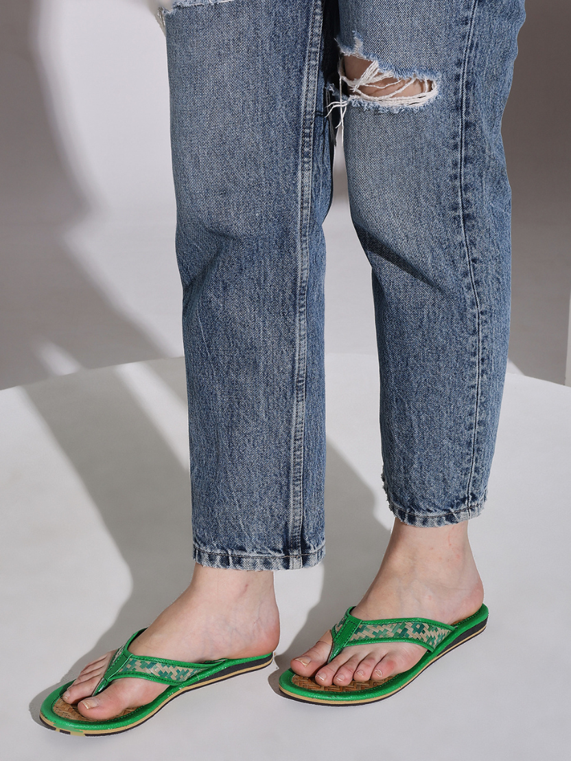 Sthula's Handcrafted Bamboo Women’s Slippers – Emerald Green