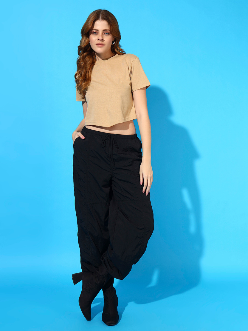 Sthula's cream Cotton V-Style T-Shirt for Women