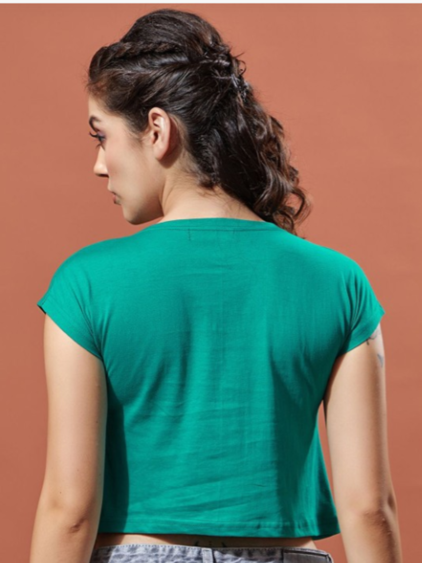 Sthula's Women teal Green Solid Cotton Crop Top