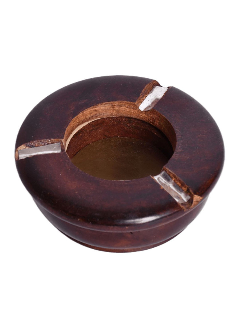 sthula's Handcrafted Brown Wooden Round Ashtray
