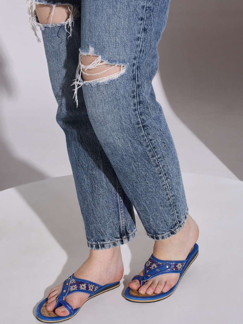 Sthula’s Handcrafted Bamboo Women’s Slippers – Blue