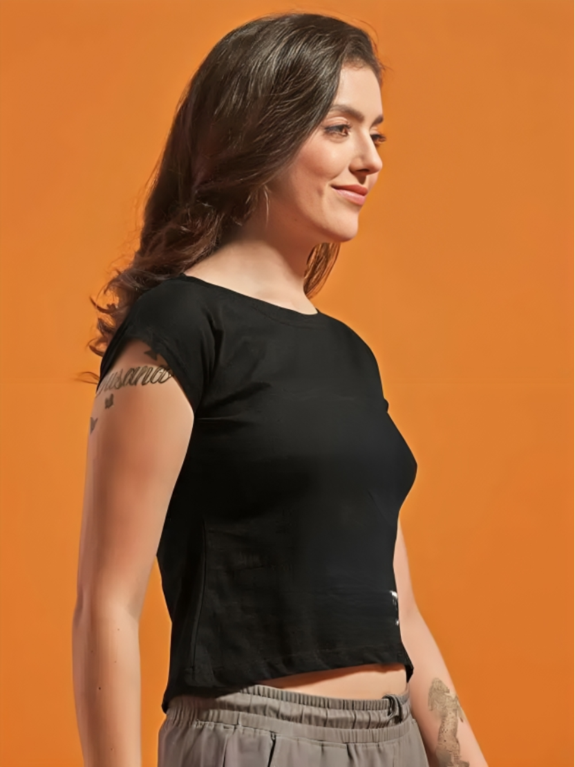Sthula's Black Cotton Crop Top for Women