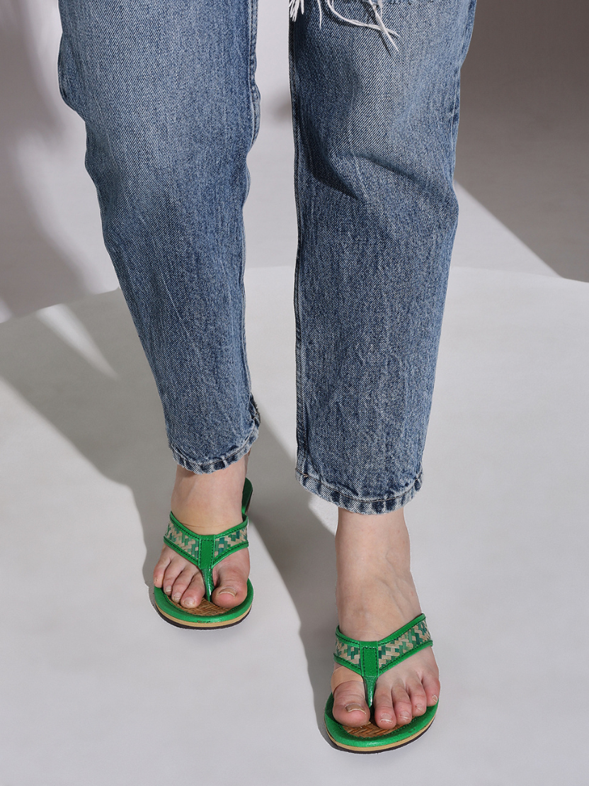 Sthula's Handcrafted Bamboo Women’s Slippers – Emerald Green