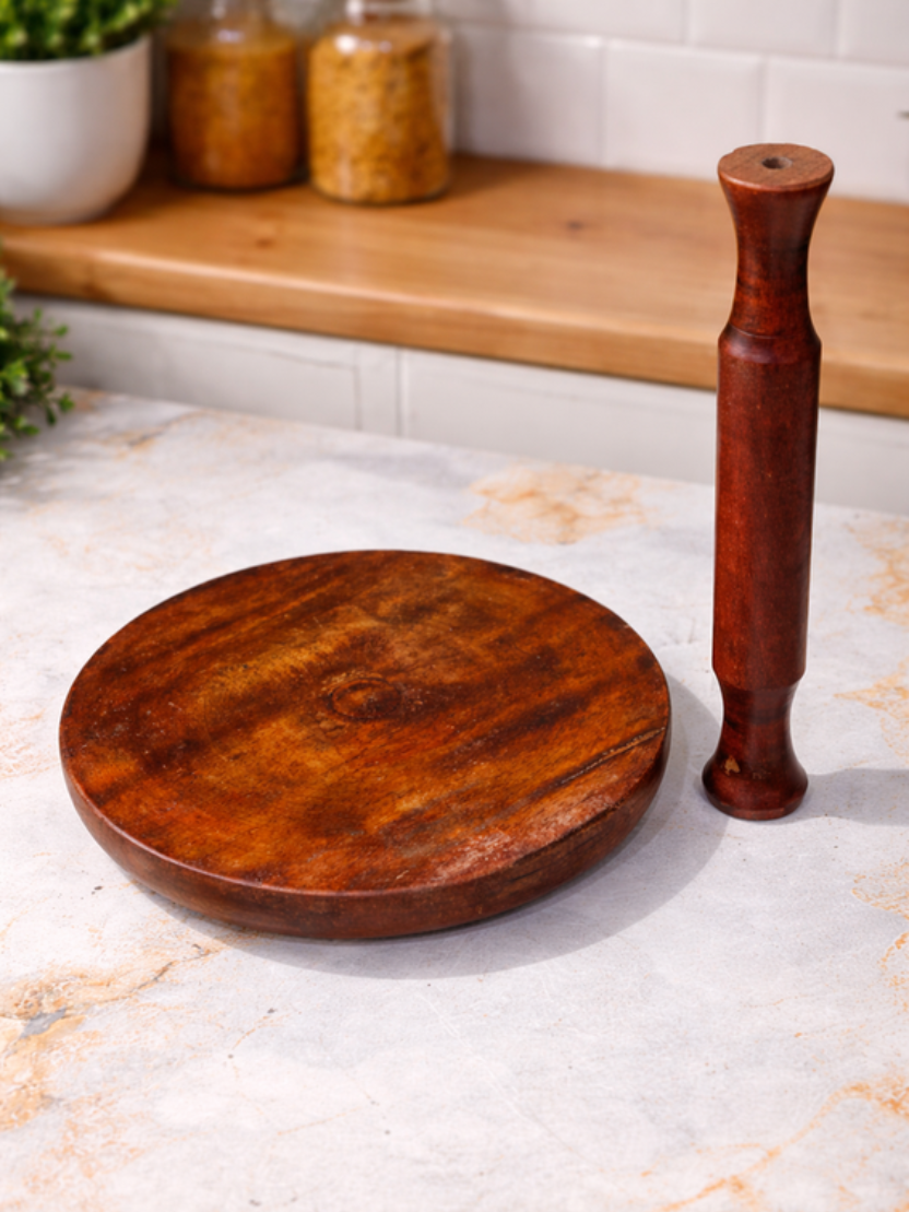 Sthula's Handcrafted Brown Wooden Chakla Belan Set