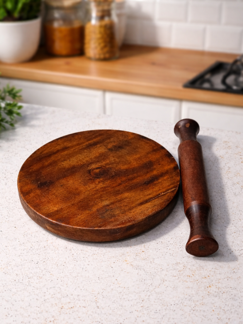 Sthula's Handcrafted Brown Wooden Chakla Belan Set