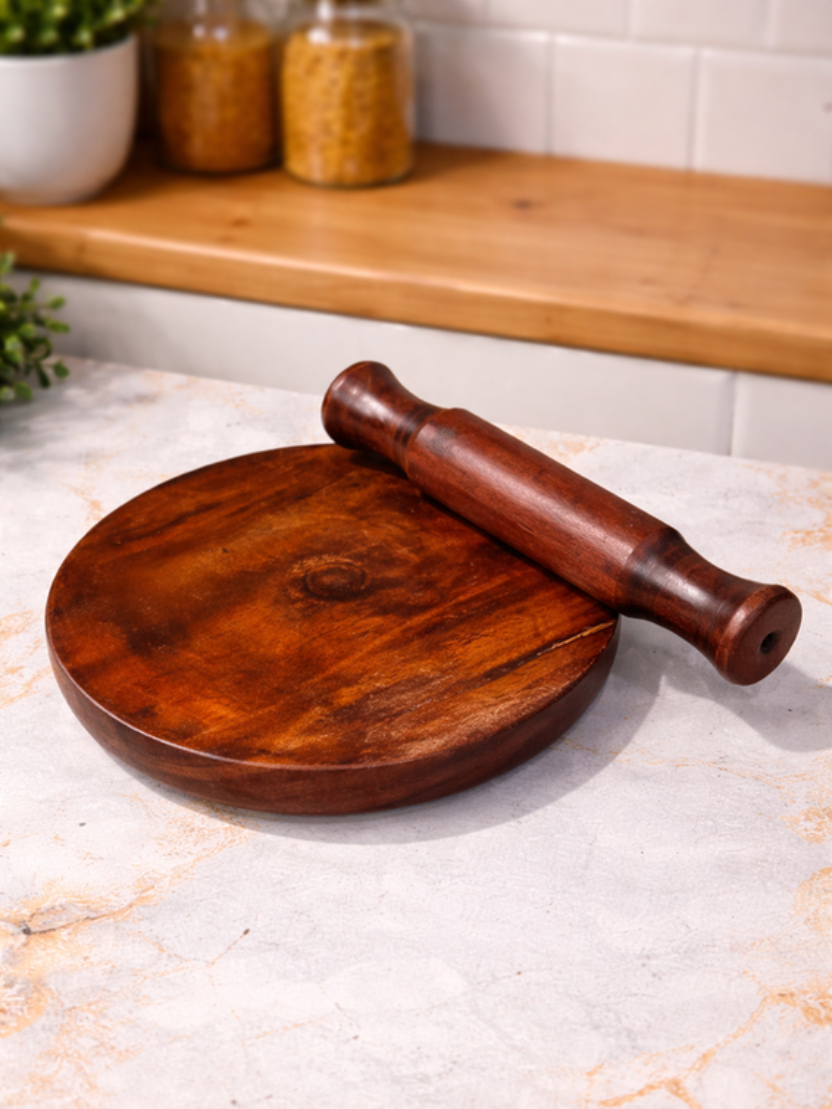 Sthula's Handcrafted Brown Wooden Chakla Belan Set