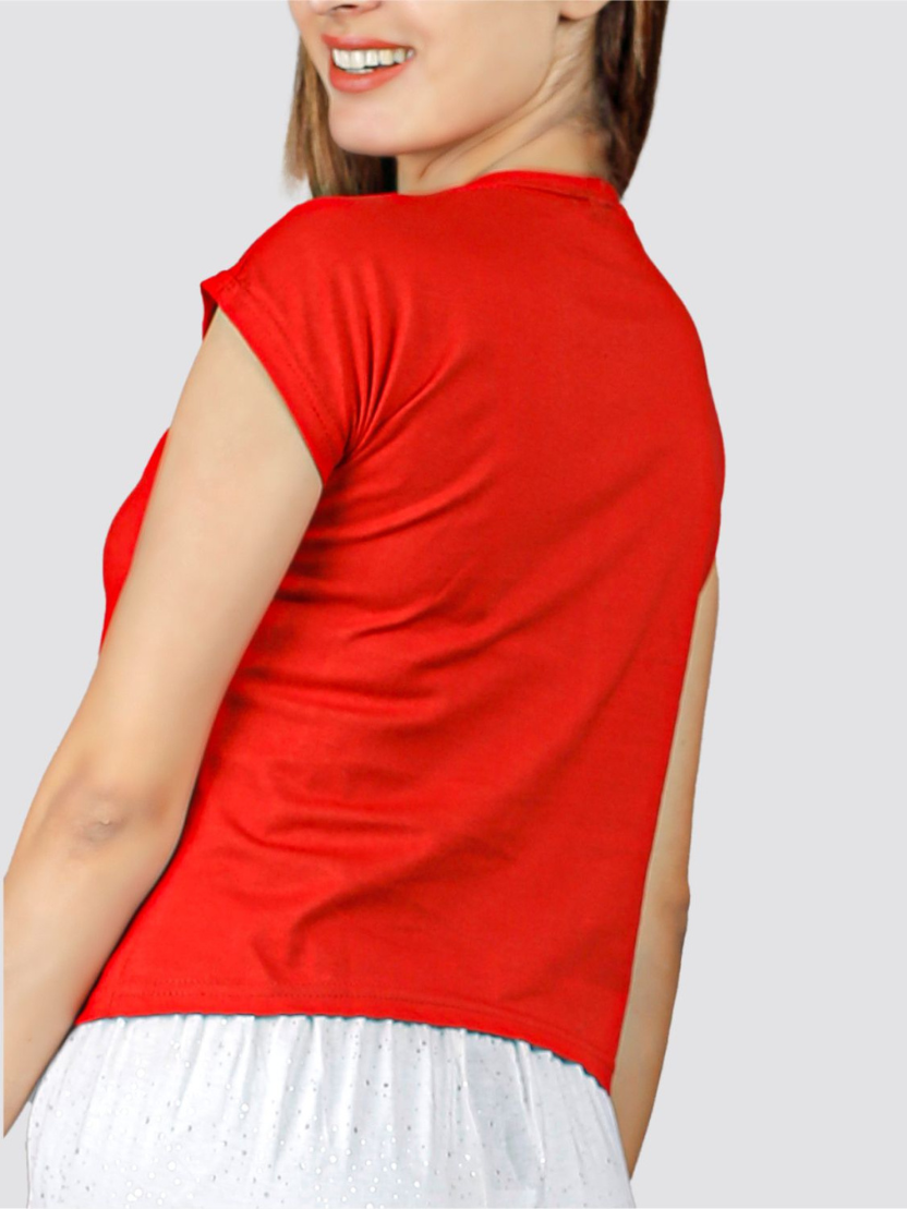Sthula's Red Cotton Crop Top for Women