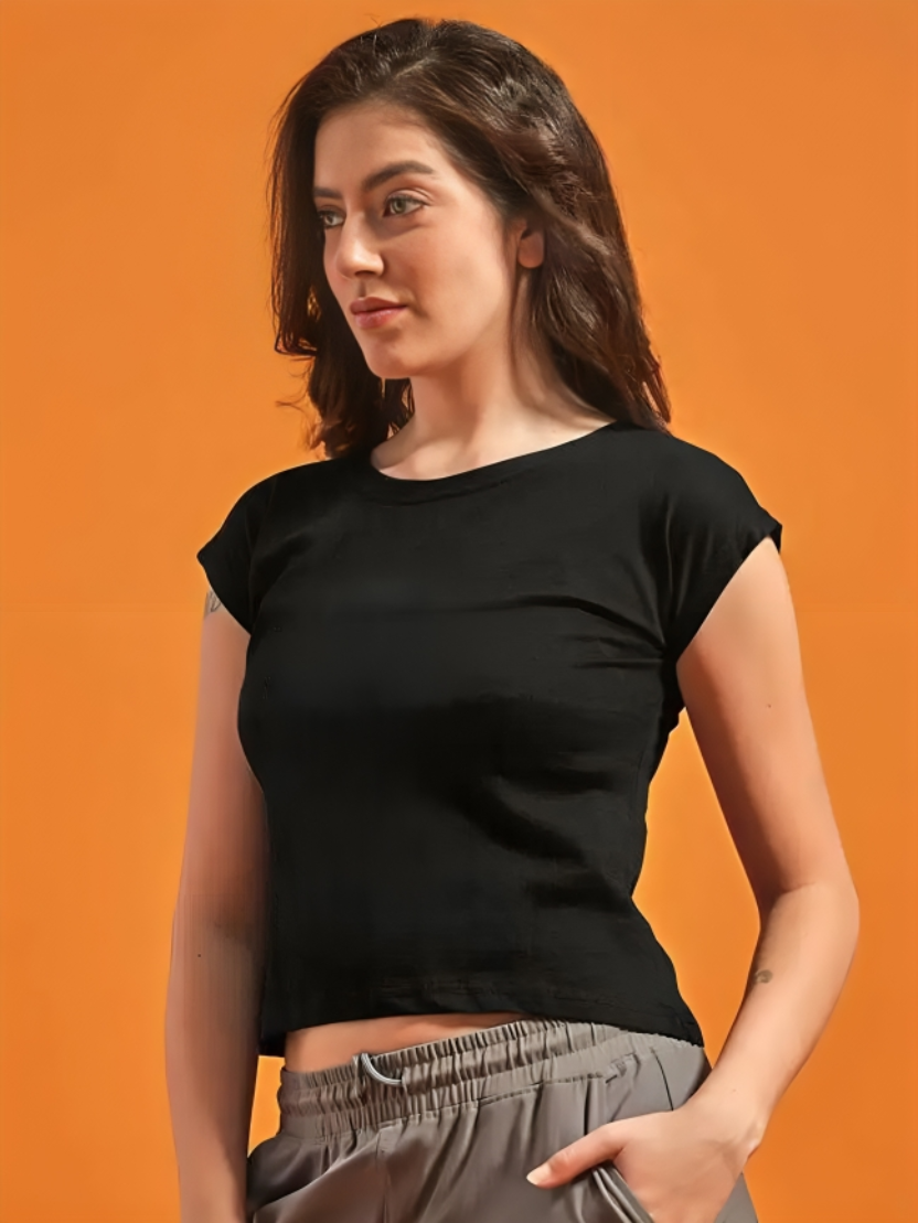 Sthula's Black Cotton Crop Top for Women