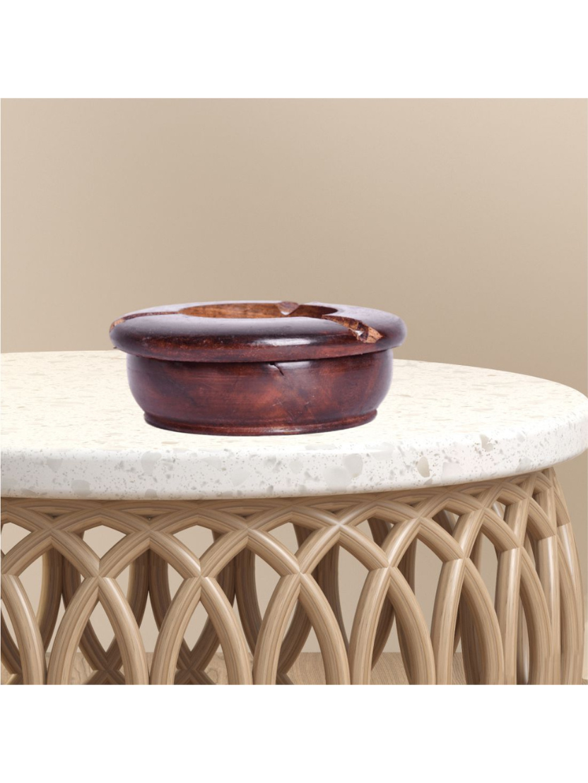 sthula's Handcrafted Brown Wooden Round Ashtray