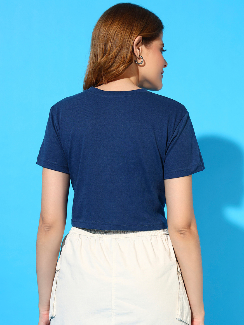 Sthula's Blue Cotton V-Style T-Shirt for Women