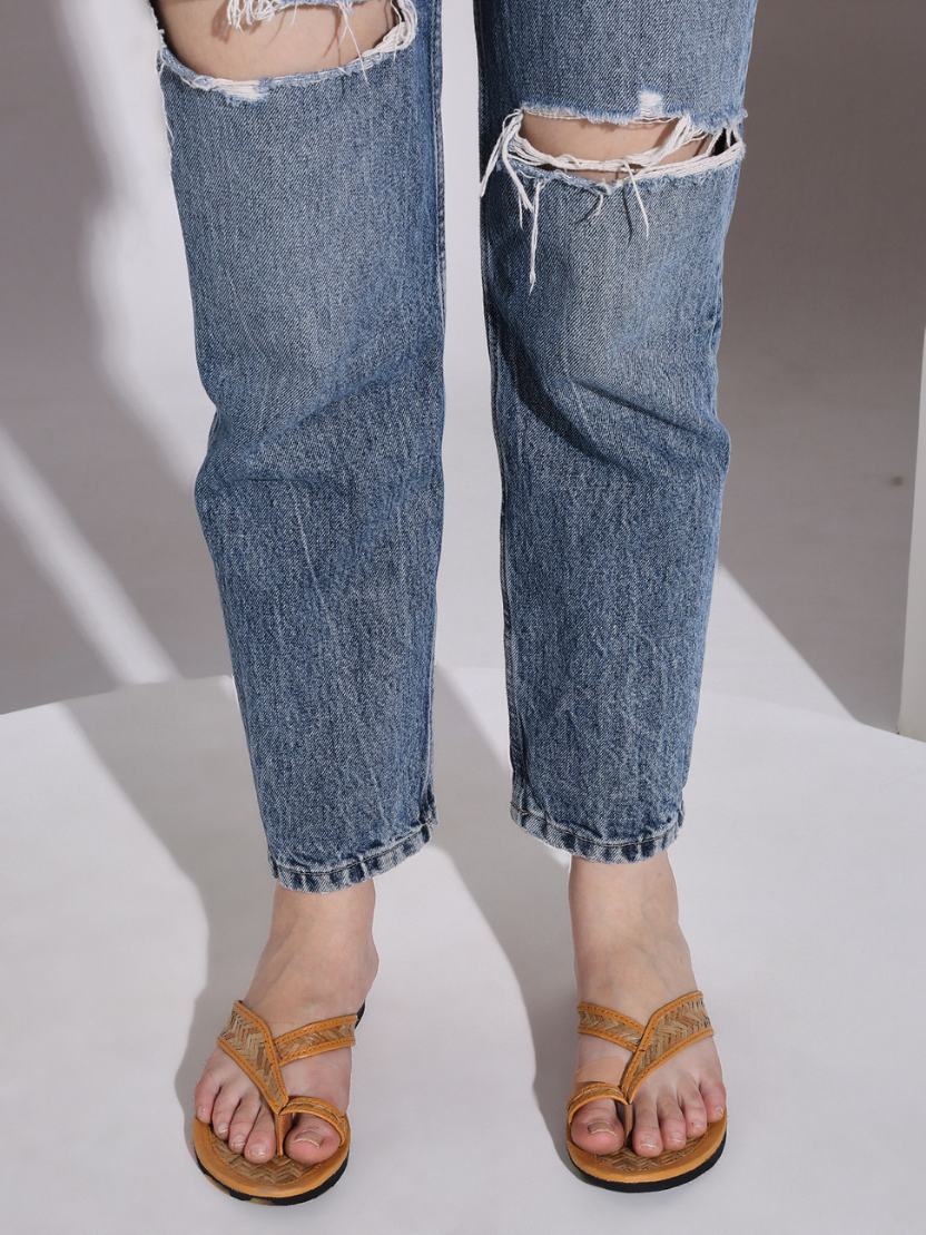 Sthula’s Handcrafted Bamboo Cross Strap Women’s Slippers – Natural