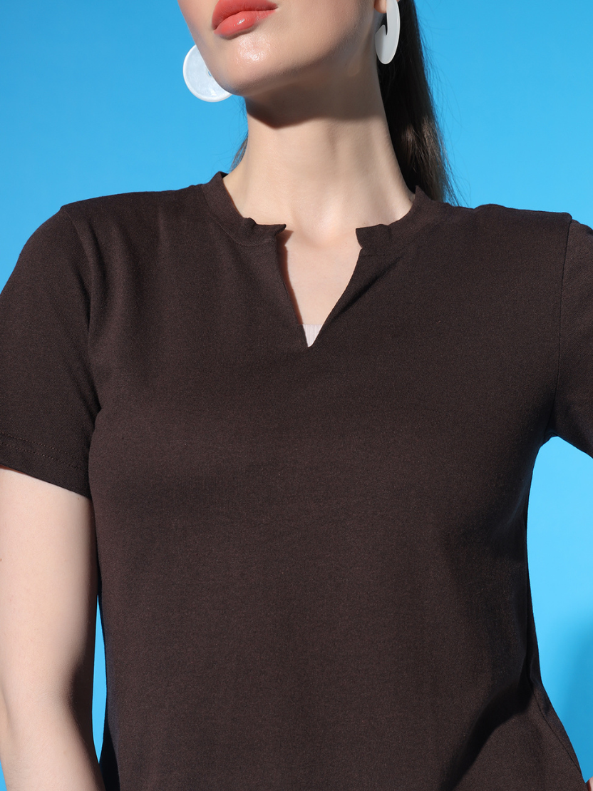 Sthula's Brown Cotton V-Neck Crop Top for Women