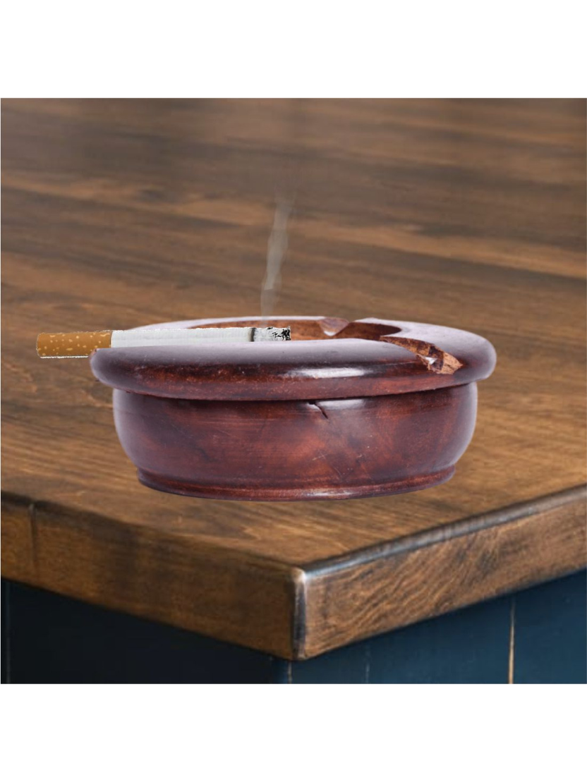 sthula's Handcrafted Brown Wooden Round Ashtray