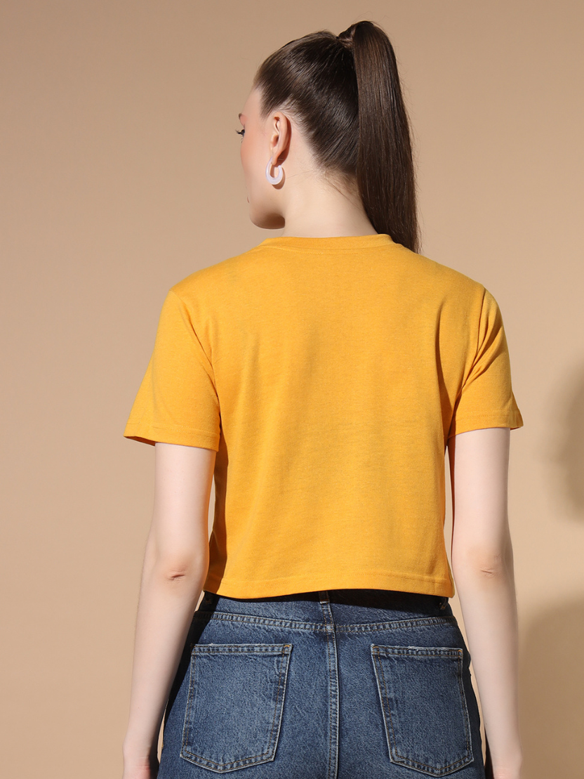 Sthula's Yellow Cotton V-Style T-Shirt for Women