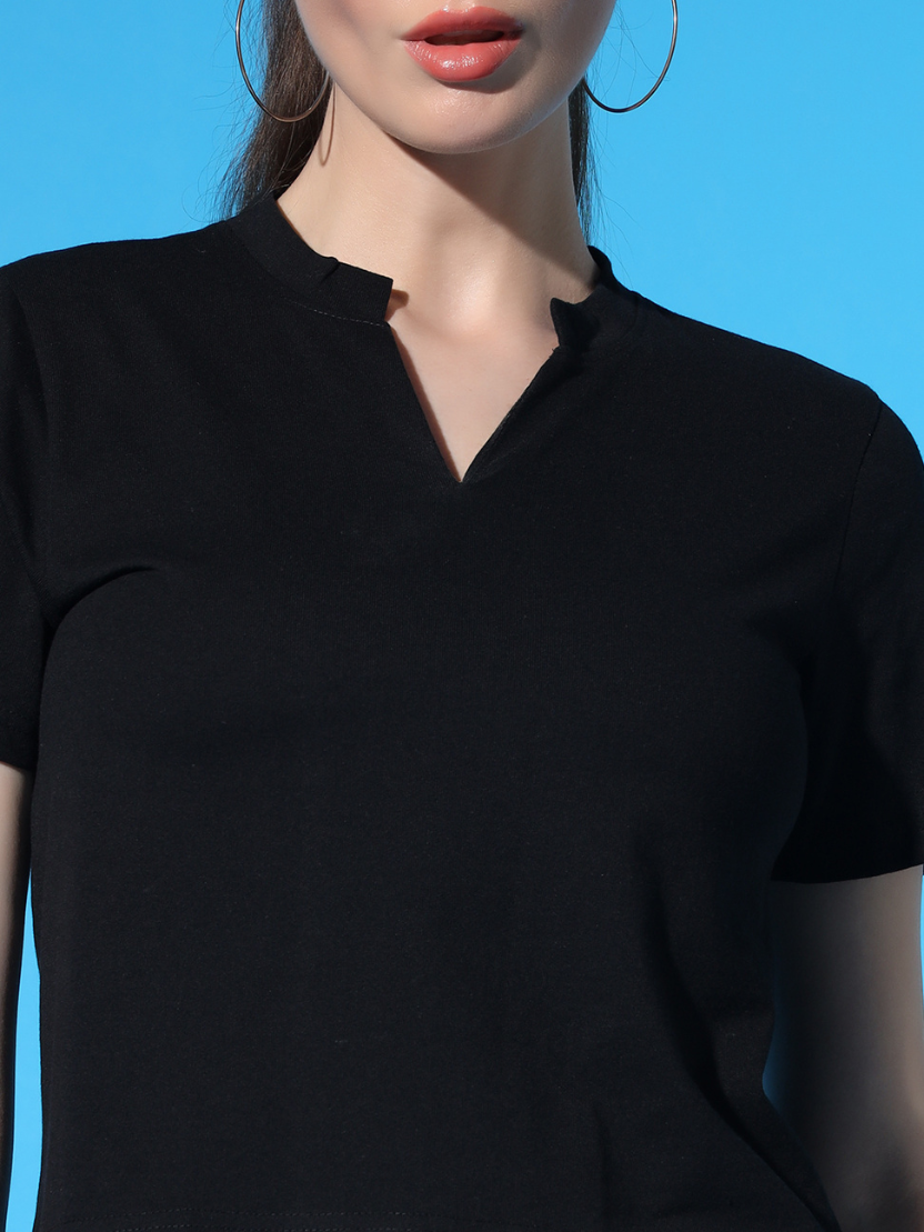 Sthula's Black Cotton V-Neck Crop Top for Women