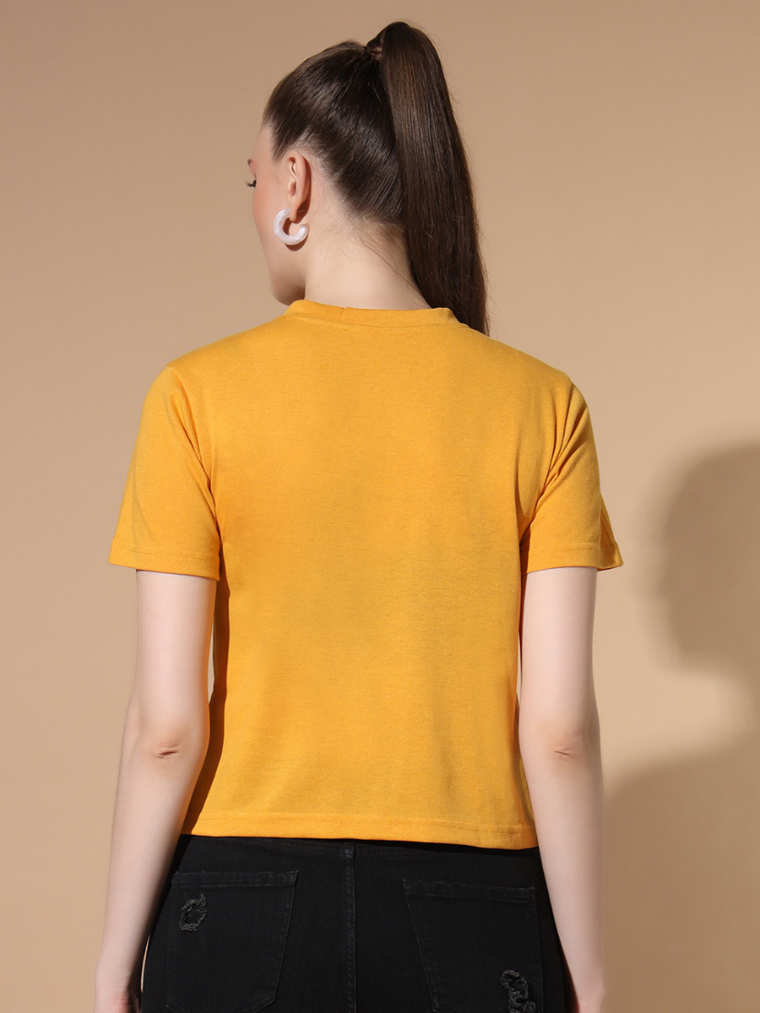 Sthula's Yellow Cotton V-Neck Crop Top for Women