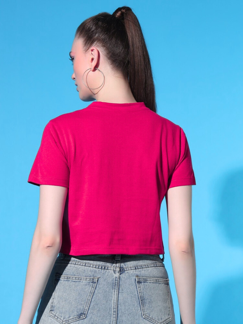 Sthula's Women Pink Solid Cotton V-Style Crop Top