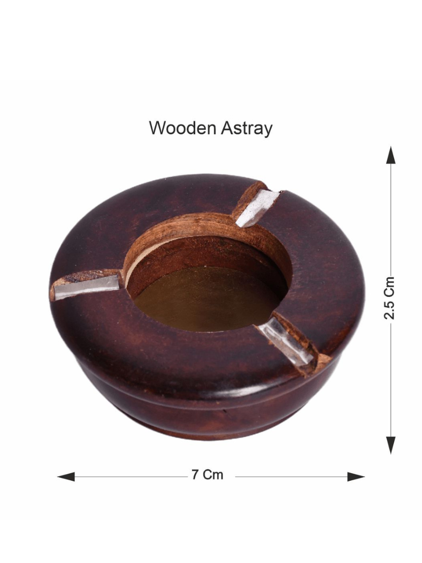 sthula's Handcrafted Brown Wooden Round Ashtray