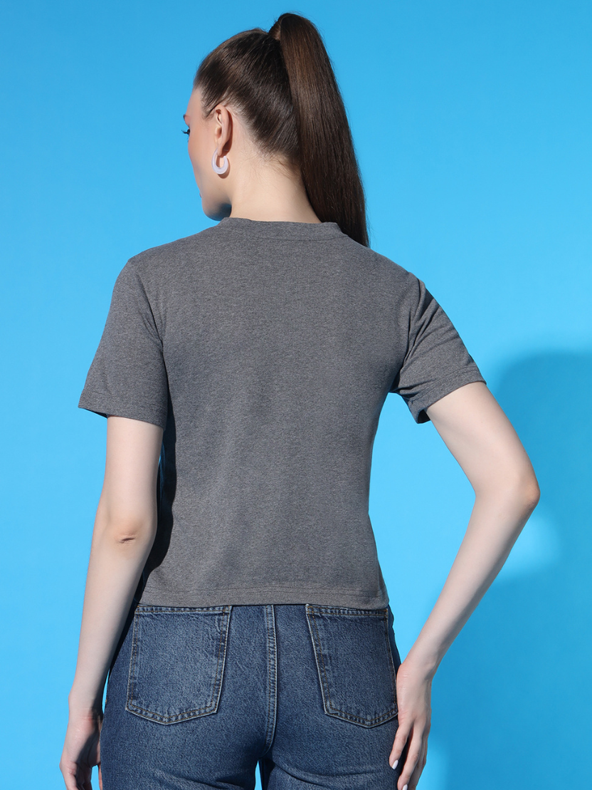 Sthula's Dark Grey Cotton V-Neck Crop Top for Women