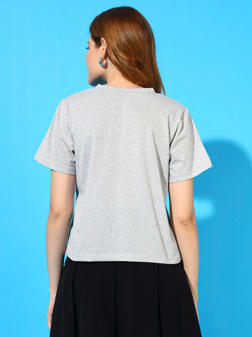 Sthula's Light Grey Cotton V-Neck Crop Top for Women