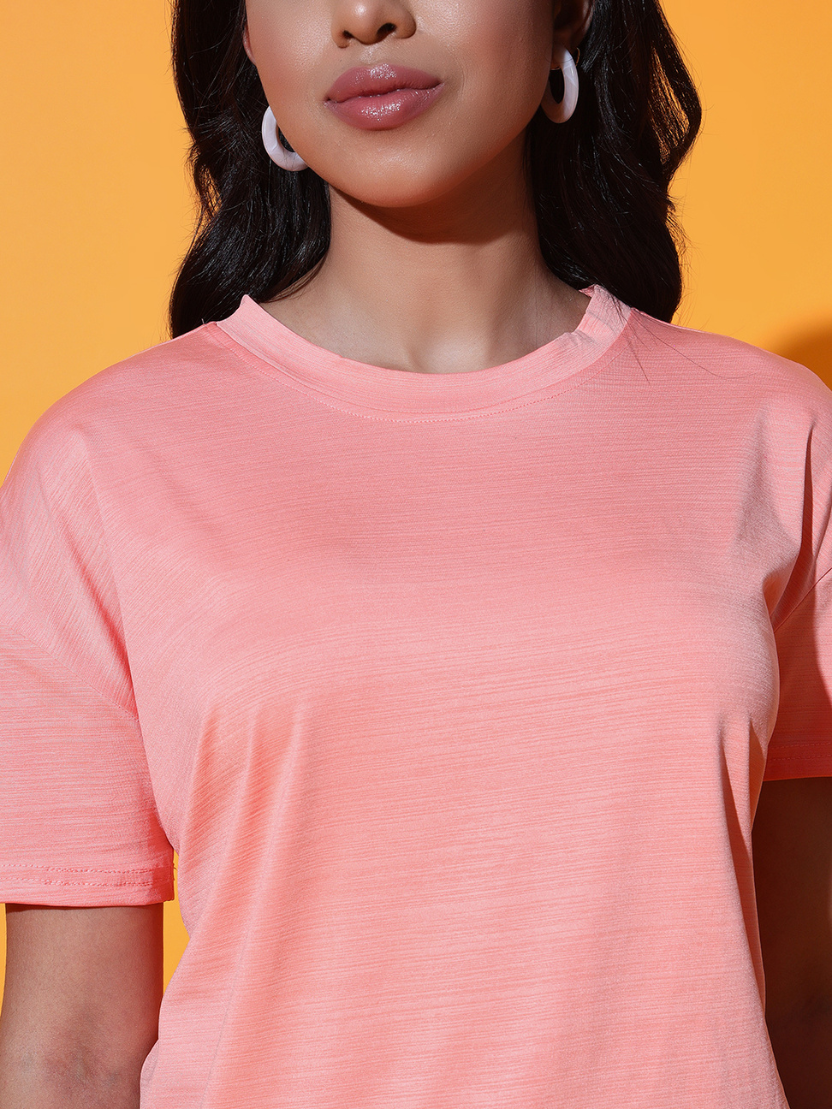 Sthula's Women Peach Solid Viscose Back Cut T-Shirt