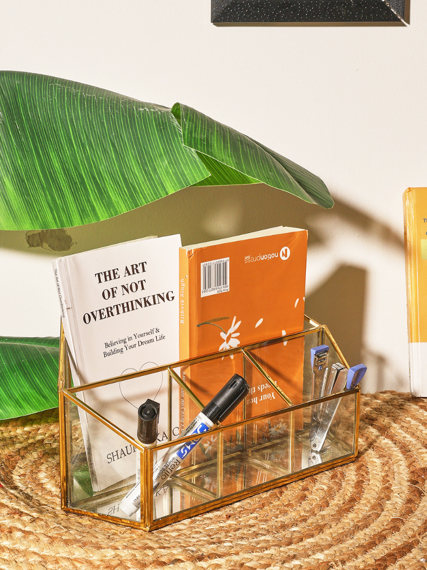 Sthula's Handcrafted Glass & Metal Desk Organizer
