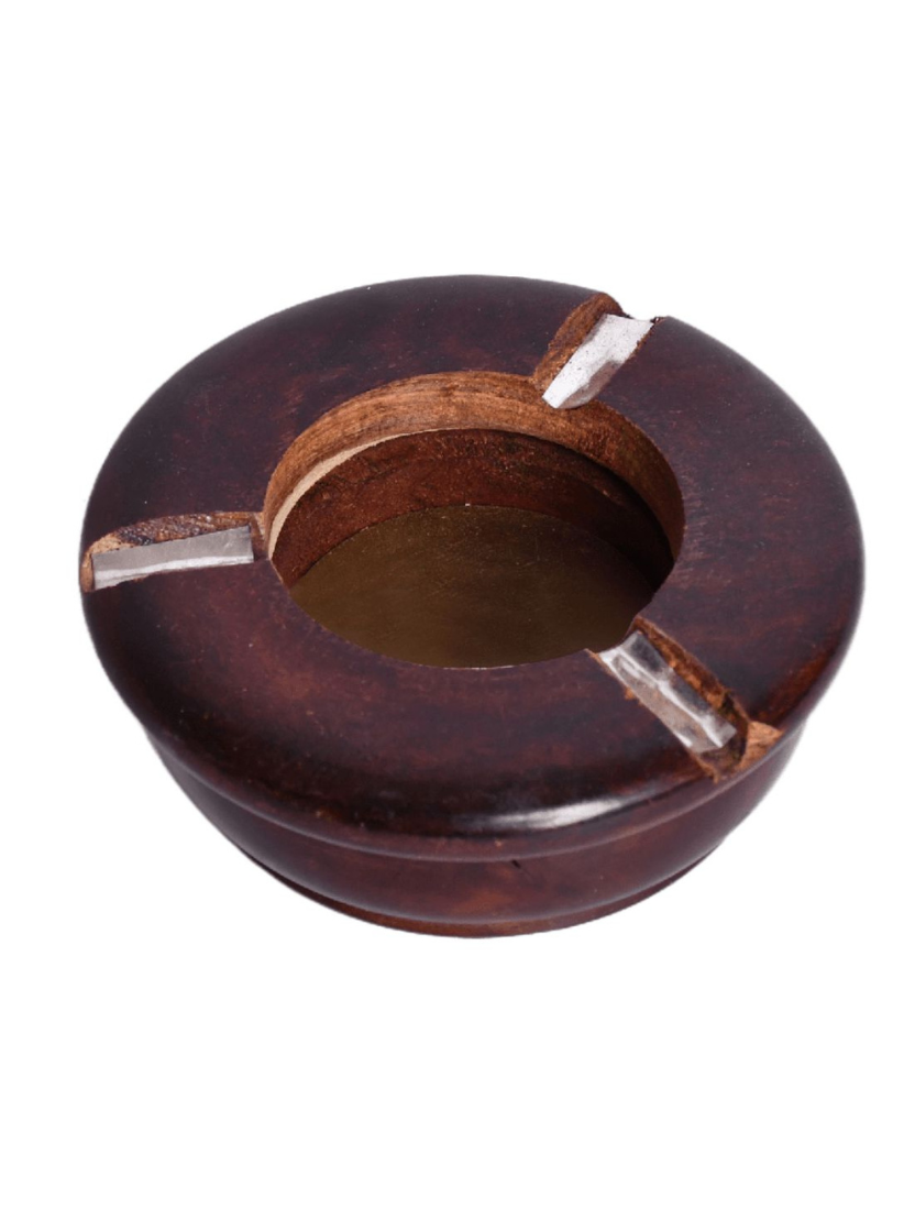 sthula's Handcrafted Brown Wooden Round Ashtray